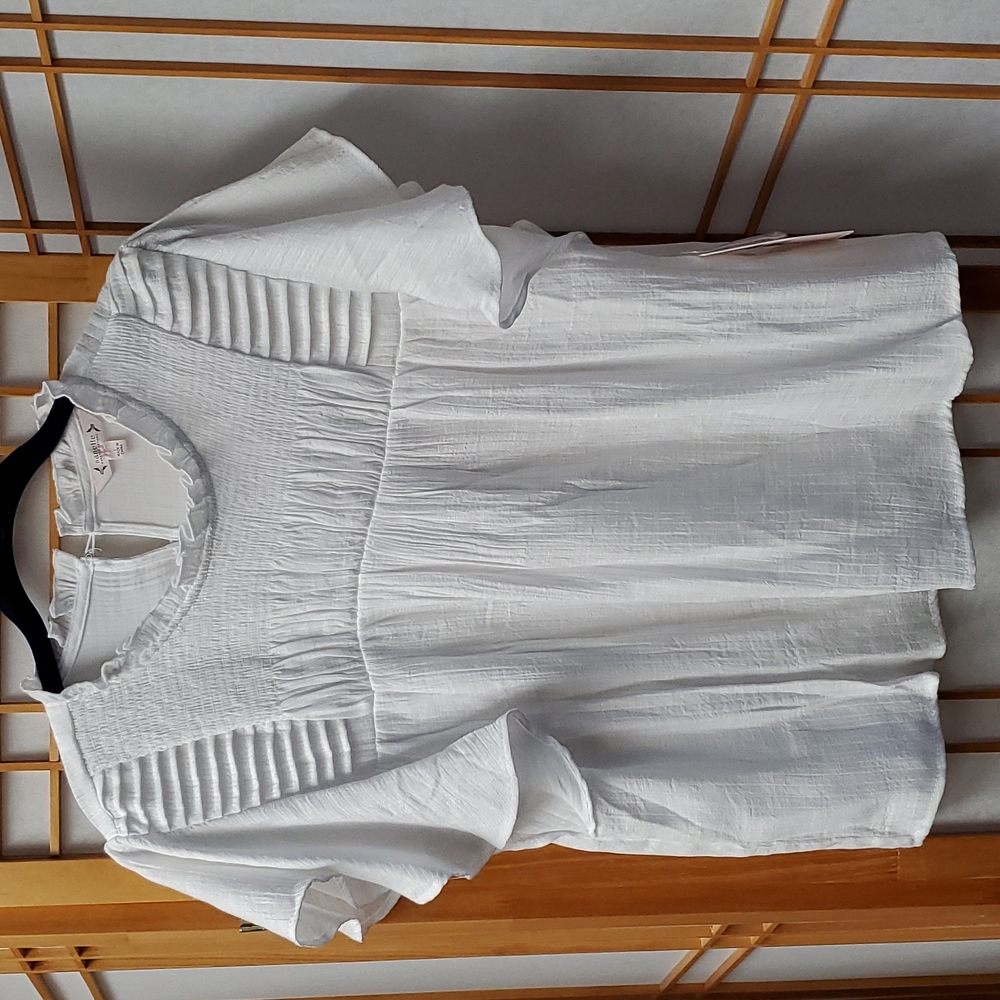 NWT Nanette Lepore White Blouse Smocked, Pleated, Ruffled L